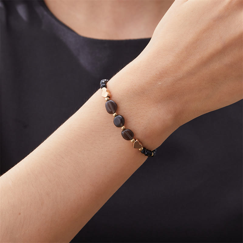 Olivenorma Bracciale intrecciato con perline di ghiaia naturale irregolare Love