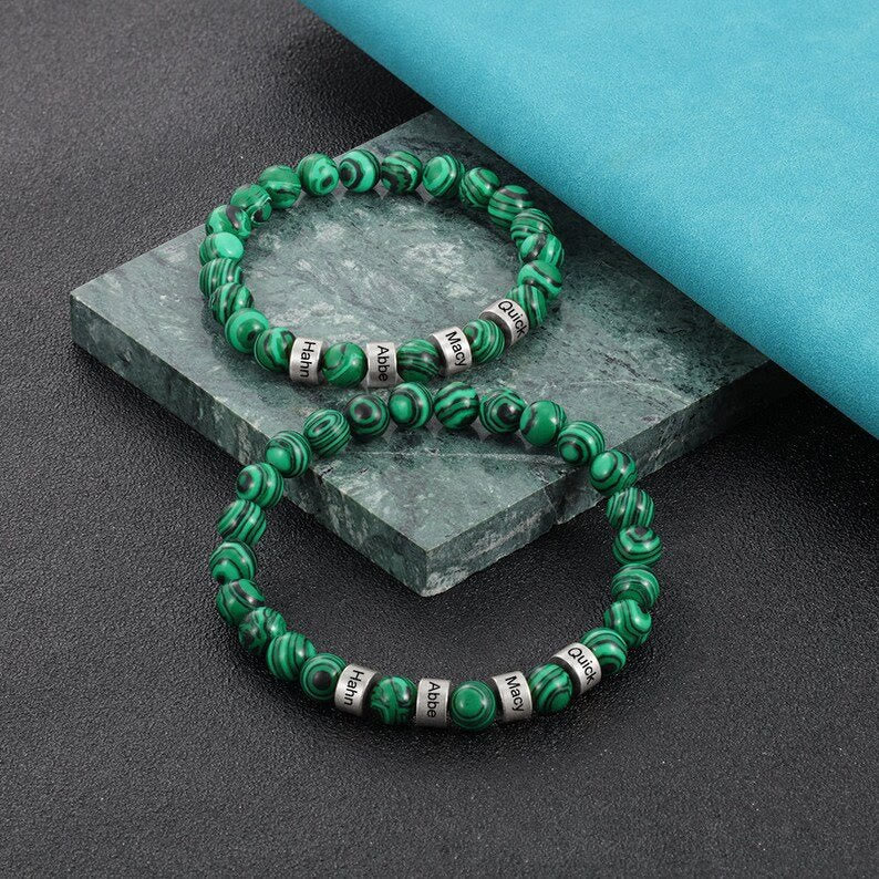 Olivenorma Bracciale da uomo con perline personalizzate con incisione su pietra naturale