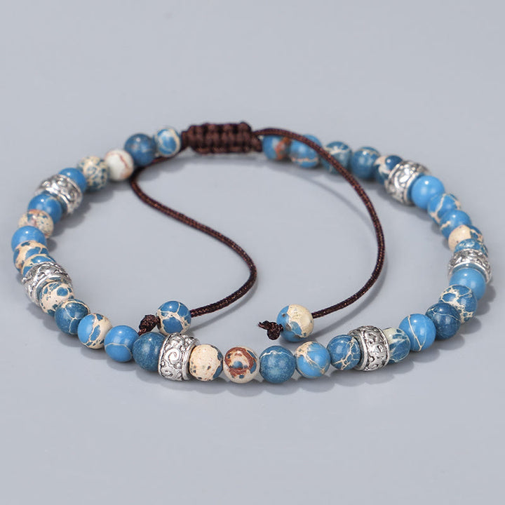 Bracciale intrecciato con perline in pietra imperiale multicolore naturale Olivenorma 