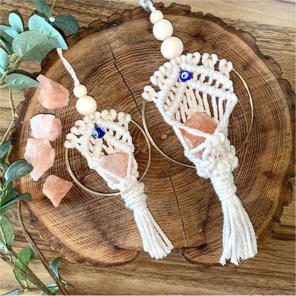 Ornamento pendente per auto intrecciato con occhio malvagio in quarzo rosa Olivenorma - image 0