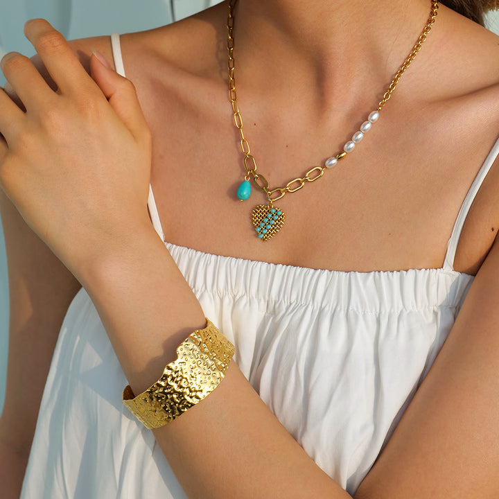 Olivenorma Gioielli in acciaio inossidabile color oro 18K Anello collana 
