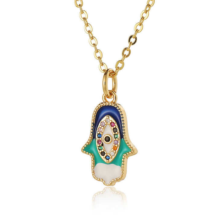 Olivenorma Collana a forma di cuore Hamsa con occhio malvagio in resina epossidica