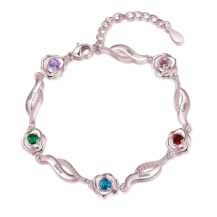Olivenorma Bracciale con ciondolo a forma di catena con fiore di rosa inciso e pietra portafortuna