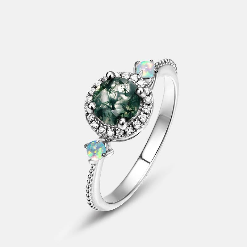 Anello di lusso leggero in agata muschiata rotonda Olivenorma