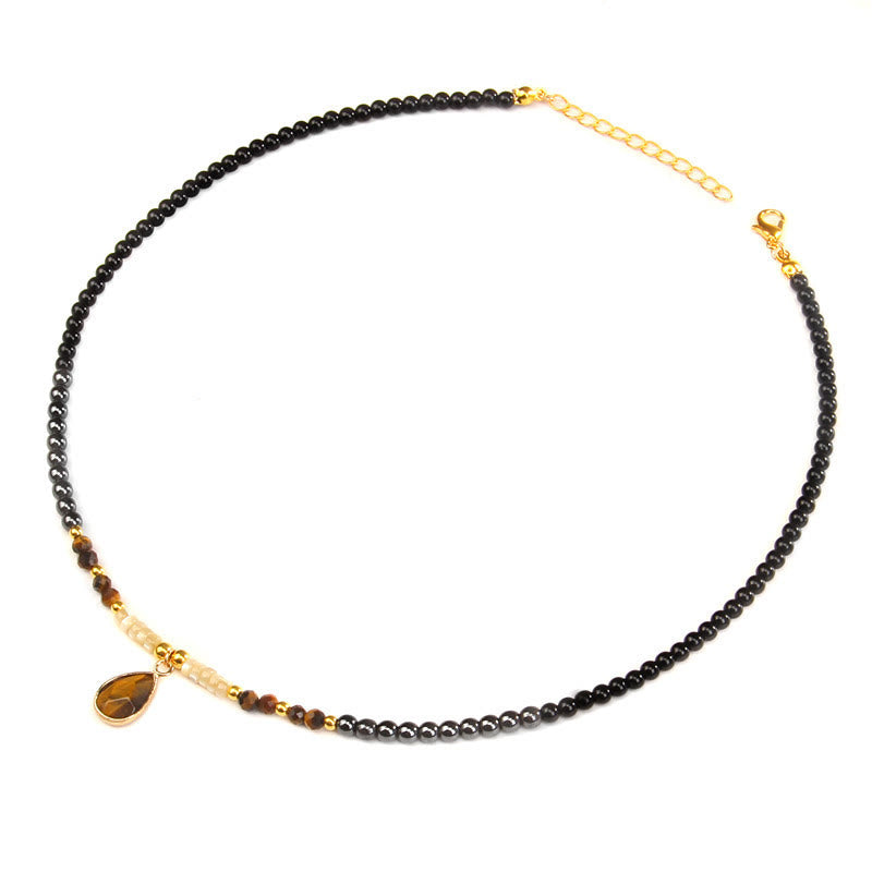 Collana con ciondolo in pietra preziosa in vetro sfaccettato con ossidiana naturale Olivenorma