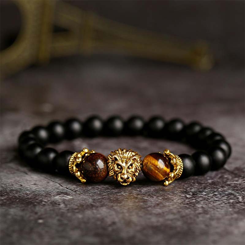 Bracciale con simbolo del leone in pietra di cristallo naturale Olivenorma 