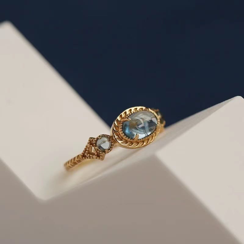 Anello regolabile in pietra di topazio blu naturale Olivenorma 