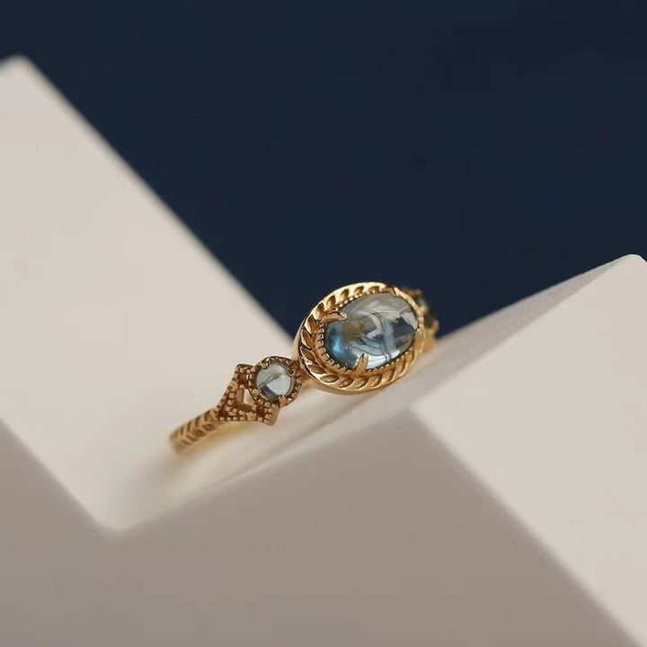 Anello regolabile in pietra di topazio blu naturale Olivenorma 