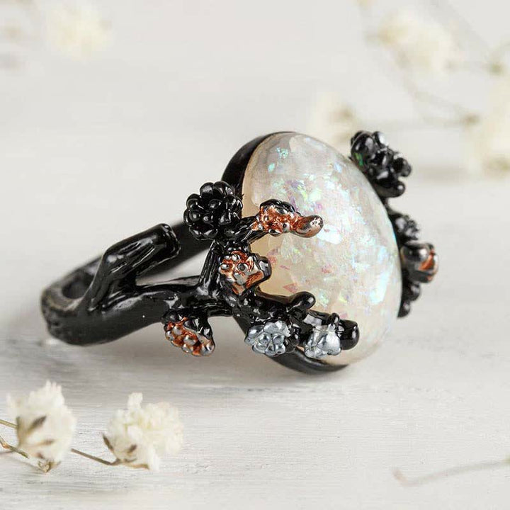 Olivenorma "Midnight Blossom": -Anello Magic Tree Opal