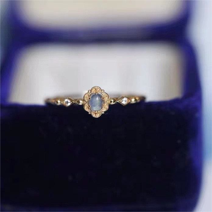 Olivenorma Anello Vintage con Fiori di Margherita in Acquamarina Naturale 