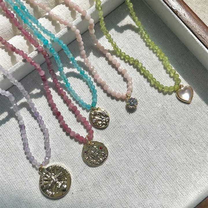 Collana con ciondolo in metallo con cristallo naturale Olivenorma