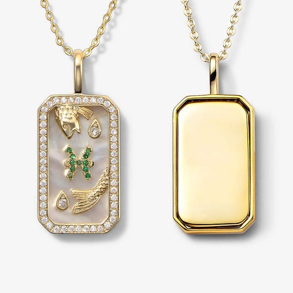 Collana Olivenorma con targhetta incisa con zircone bianco e 12 segni zodiacali 