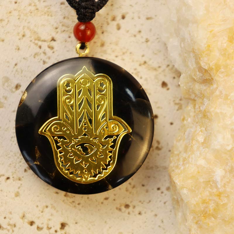 Collana di trasformazione in ossidiana con Hamsa