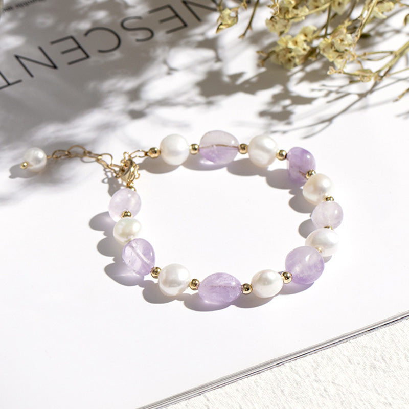 Bracciale di perle di cristallo naturale e pietre preziose 