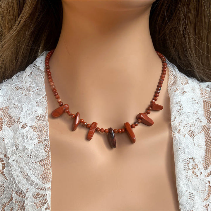 Olivenorma Collana Bohémien in Pietra Zanna Naturale con Perline da 4 mm