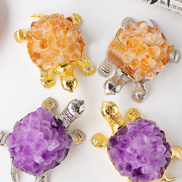Olivenorma Natural Crystal Cluster Turtle Ornament Lampada Decorazione con pietre preziose