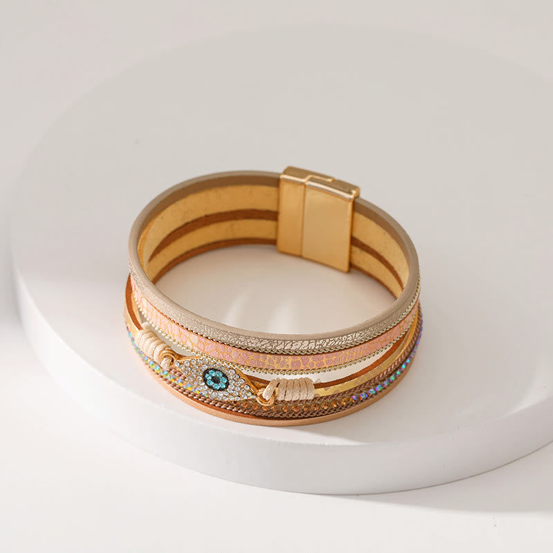 Bracciale Olivenorma Zircon Evil Eye in finta pelle leopardata