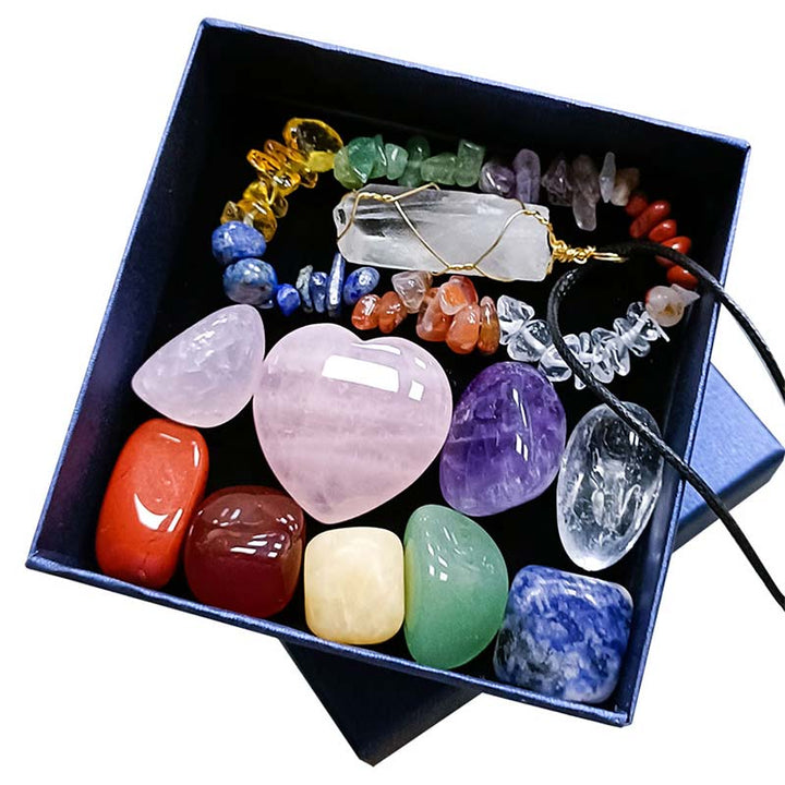 Braccialetto con ciondolo di guarigione dei chakra, set di cristalli