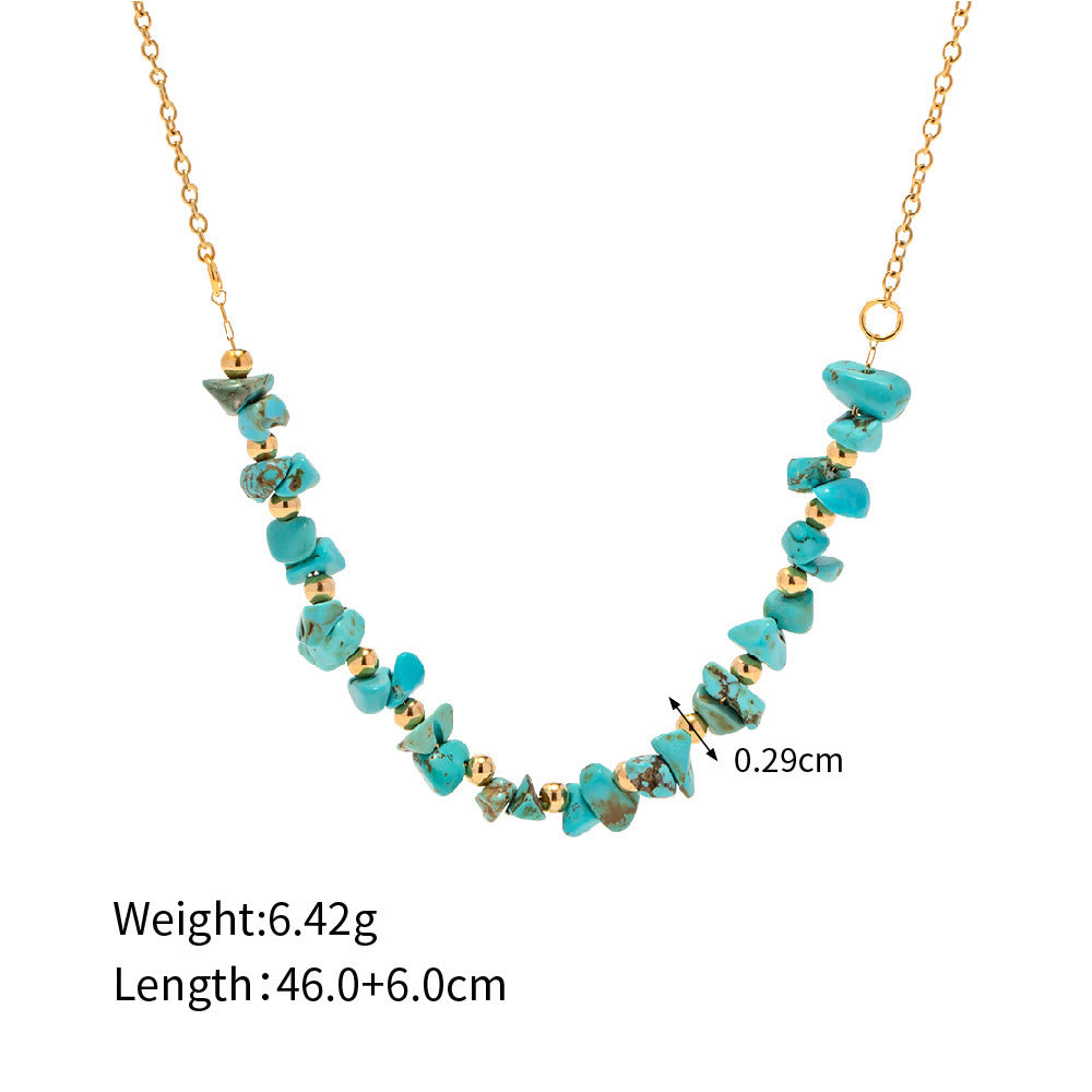 Collana Olivenorma con ciondolo in ghiaia turchese e oro 18k in acciaio inossidabile