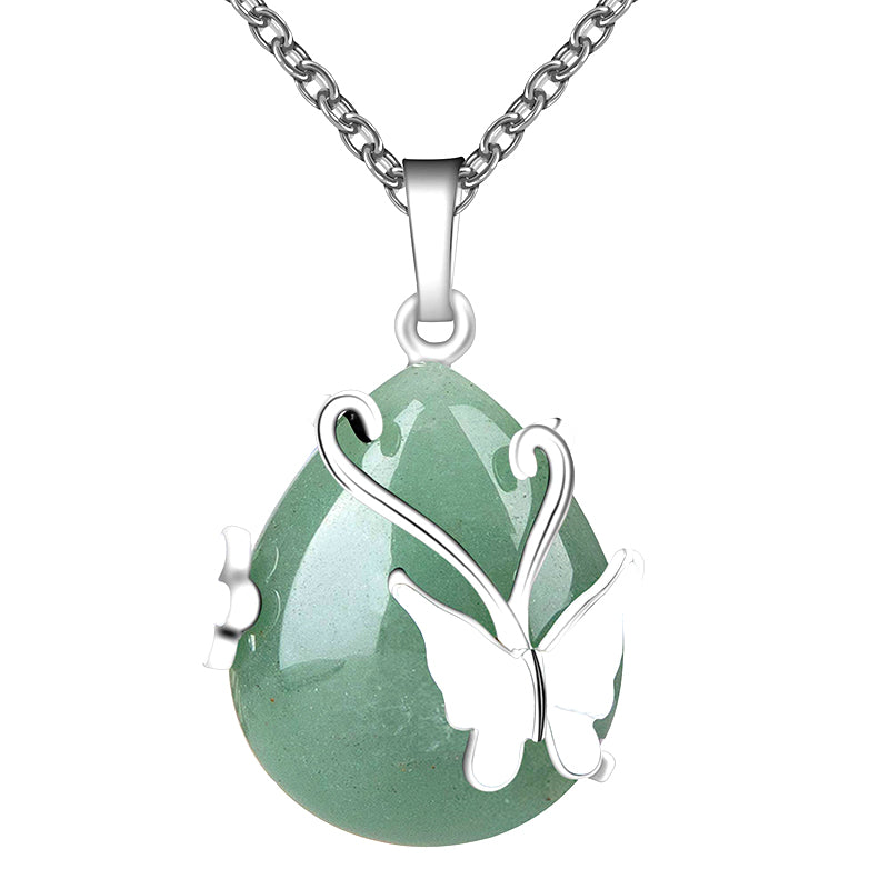 Collana con pietre preziose e ali di farfalla in cristallo