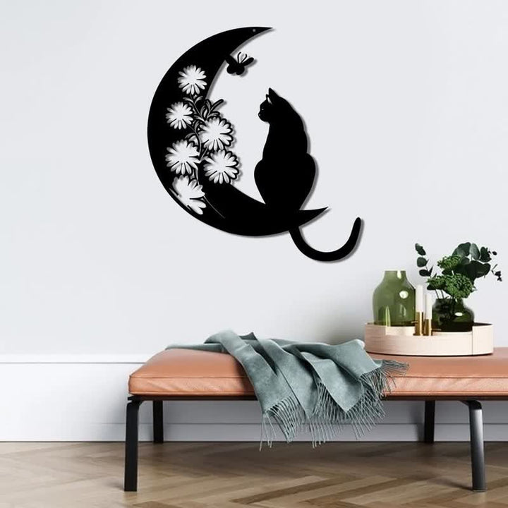 Decorazione da parete in metallo Olivenorma Cresent Moon e Cat