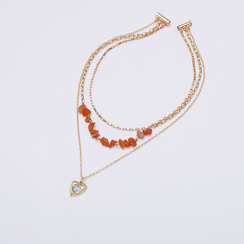 Collana a strati con ciondolo a forma di cuore irregolare in zircone bianco e agata Olivenorma