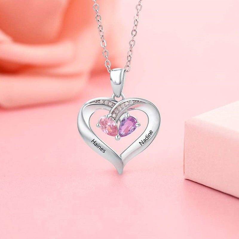 Collana personalizzata e incisa con pietre portafortuna a forma di cuore Olivenorma