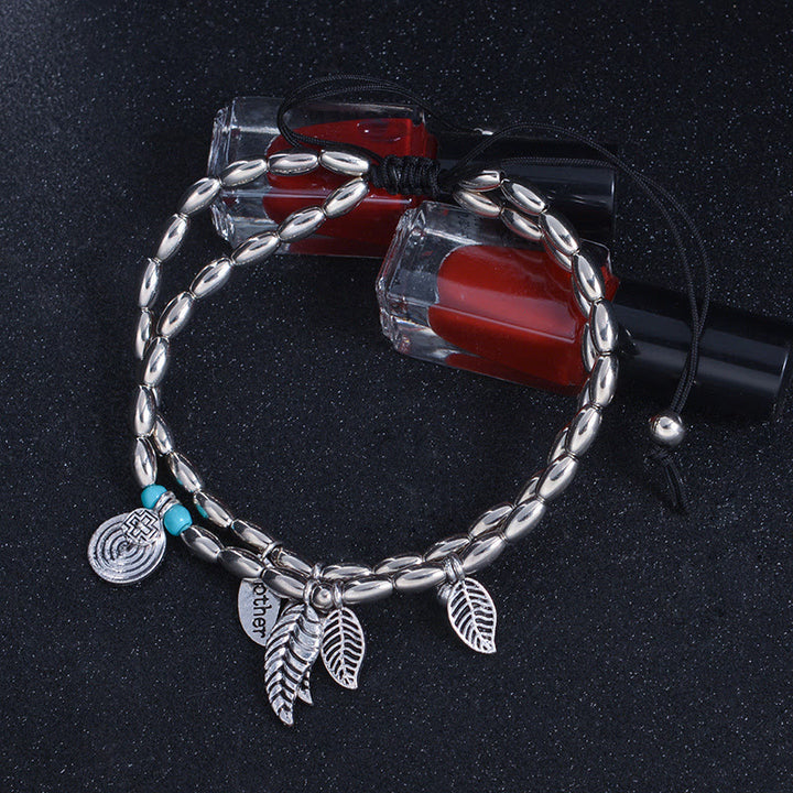 Olivenorma Bracciale Cavigliera Doppio Strato in Foglia d'Argento Turchese 