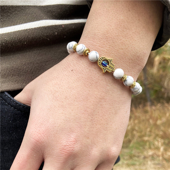 Olivenorma Evil Eye Hamsa 8mm Bracciale da uomo con perline naturali 
