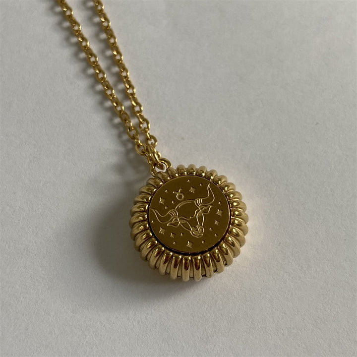 Olivenorma Zodiaco Rotondo Ciondolo Collana in Acciaio al Titanio Oro 18k