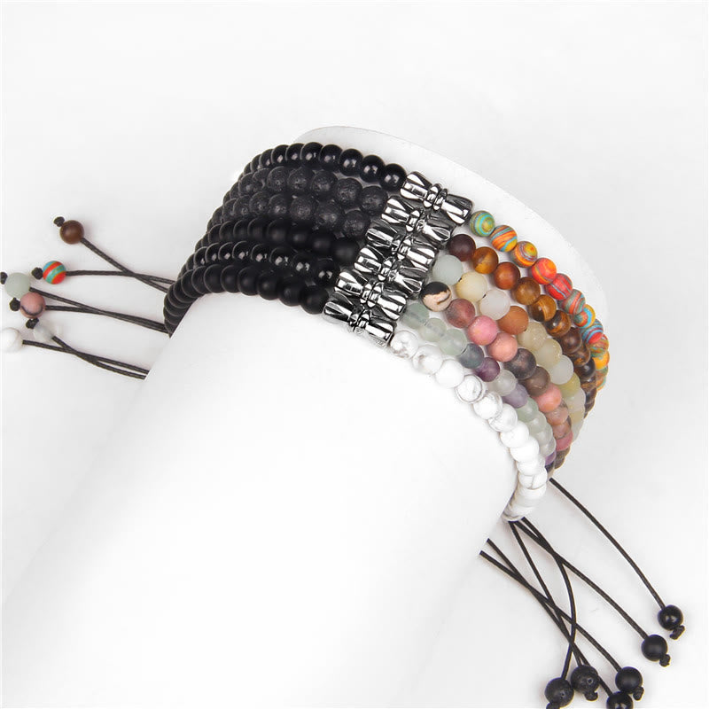 Bracciale intrecciato in onice nero e pietra naturale Olivenorma da 4 mm 