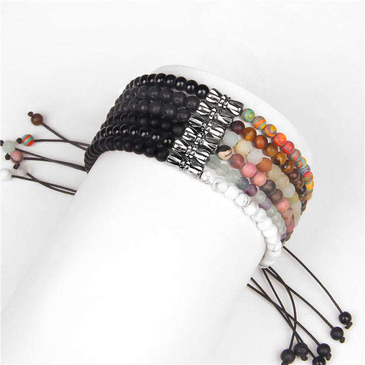 Bracciale intrecciato in onice nero e pietra naturale Olivenorma da 4 mm 