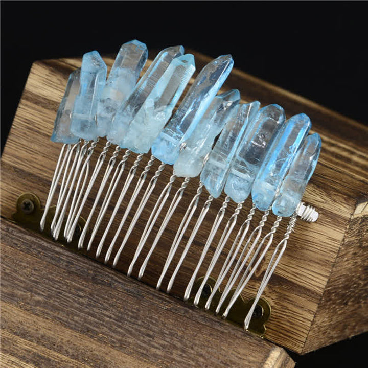 Pettine per capelli a forma di U in cristallo naturale con corona di cristallo