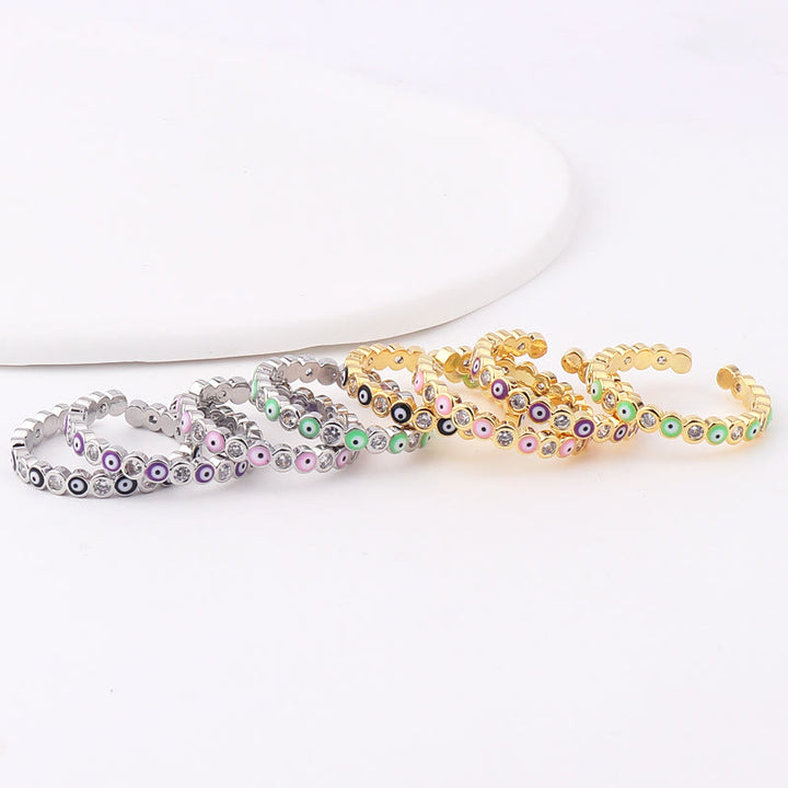 Olivenorma Anello regolabile con zircone bianco e colorato malocchio 