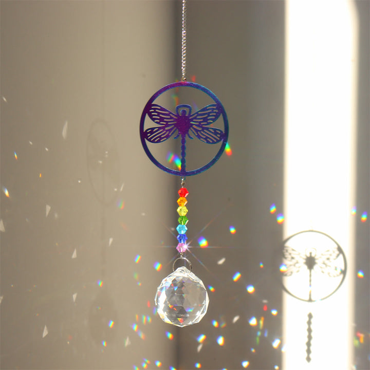 Olivenorma Clear Crystal Chakra Beads Hanging Wind Chime Suncatcher - Libellula colorata - image 28