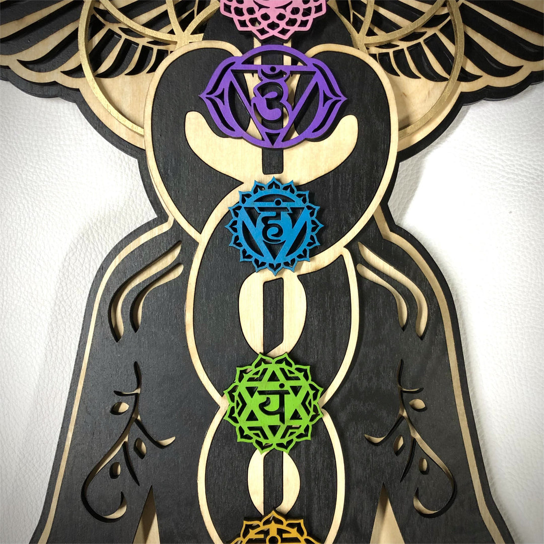 Olivenorma Kundalini Chakra Decorazione murale in legno dipinto a mano