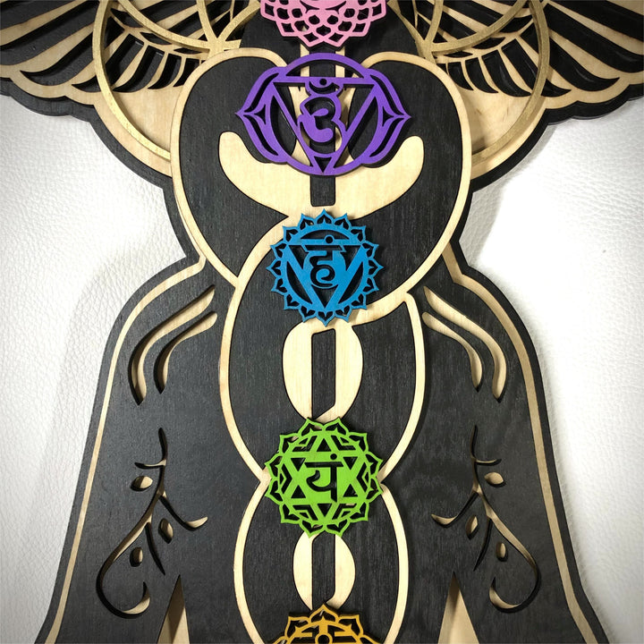 Olivenorma Kundalini Chakra Decorazione murale in legno dipinto a mano