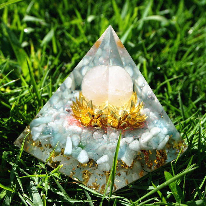 Olivenorma Acquamarina Quarzo Rosa Simbolo Loto Piramide Orgonica