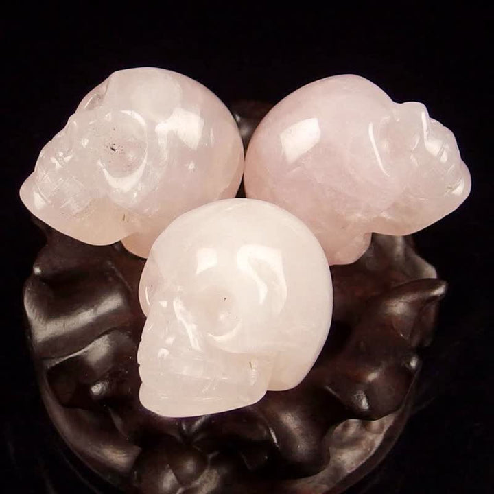 Decorazione teschio di cristallo di quarzo rosa