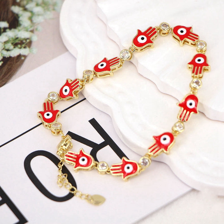Olivenorma Bracciale Hamsa con Zircone Smaltato Colorato e Occhio Malvagio 
