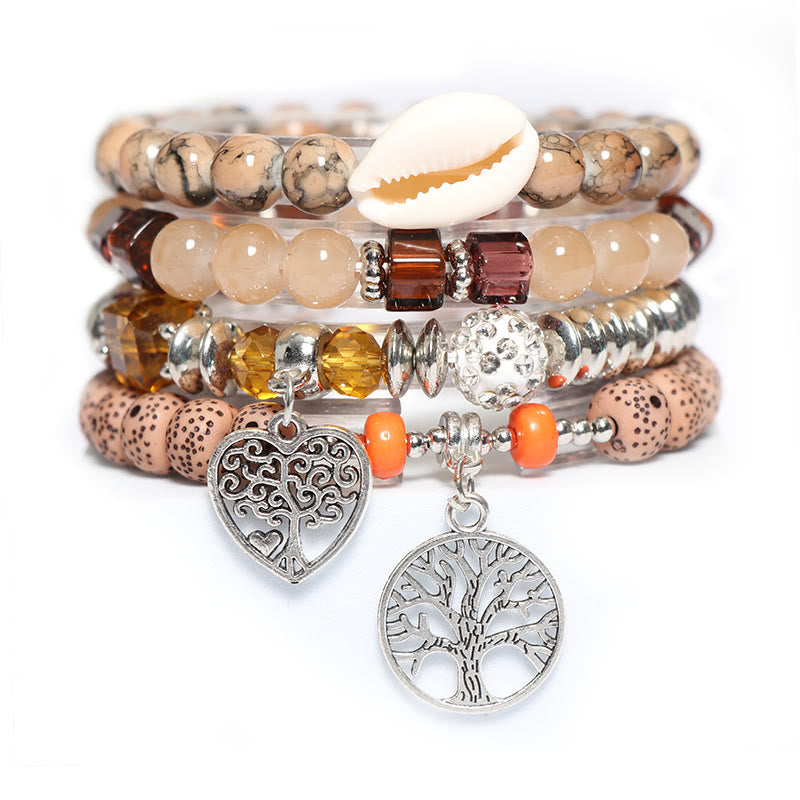 Olivenorma Albero della vita Cuore Ciondolo Braccialetto di perline Set 