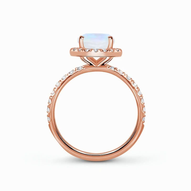 Anello di lusso in oro rosa con pietra di luna Olivenorma 