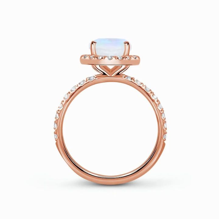 Anello di lusso in oro rosa con pietra di luna Olivenorma 