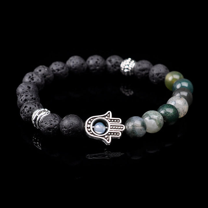 Olivenorma Bracciale con ciondolo Hamsa in perline di pietra naturale fatto a mano