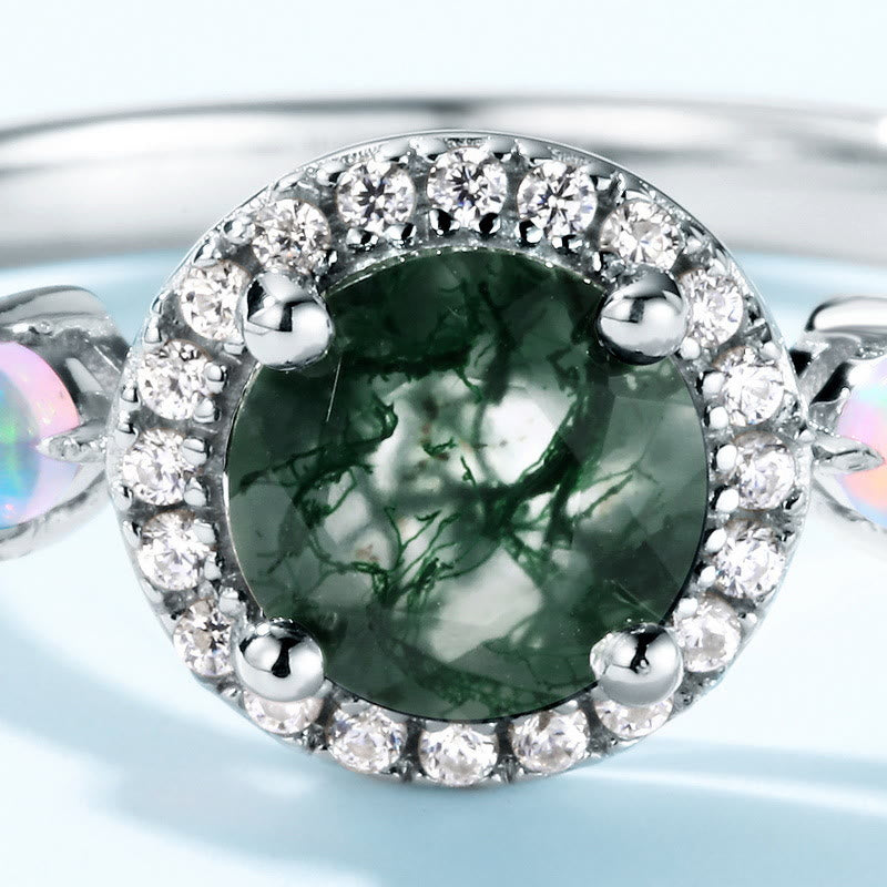 Anello di lusso leggero in agata muschiata rotonda Olivenorma