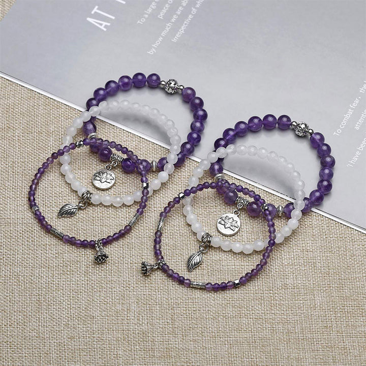 Bracciale a 3 pezzi con simbolo del loto in ametista