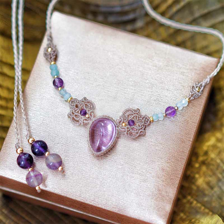 Collana con bracciale Guardian intrecciato a mano in ametista e charoite Olivenorma