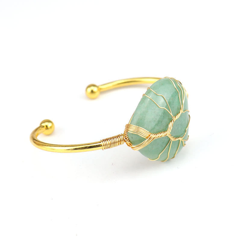 Olivenorma Bracciale in cristallo a forma di cuore naturale avvolto in filo di rame dorato
