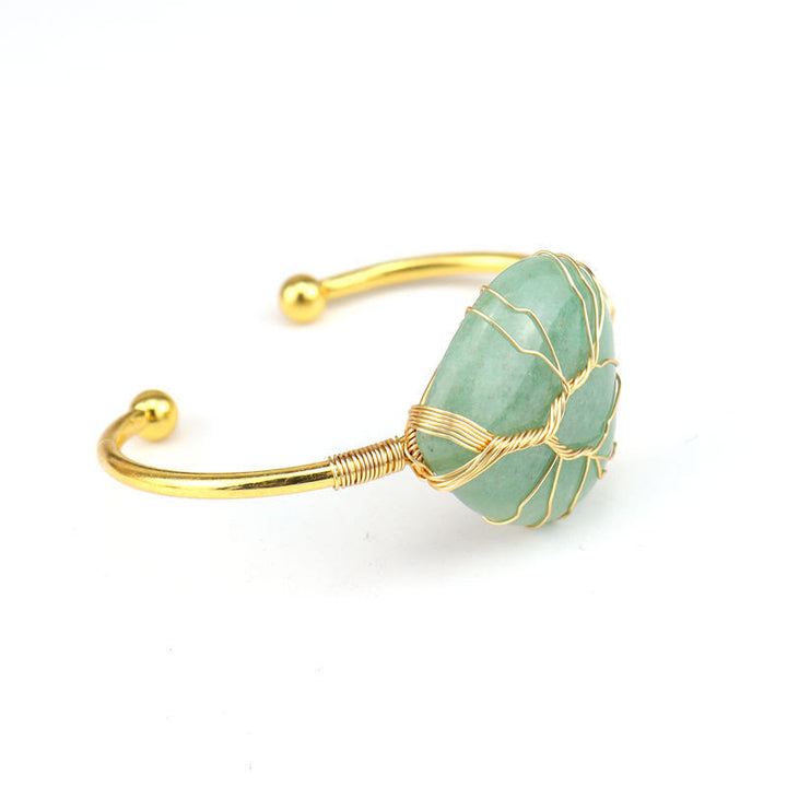 Olivenorma Bracciale in cristallo a forma di cuore naturale avvolto in filo di rame dorato