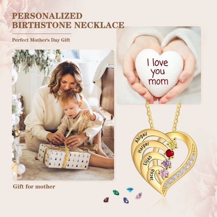 Collana personalizzata Olivenorma con cuore inciso e pietre portafortuna